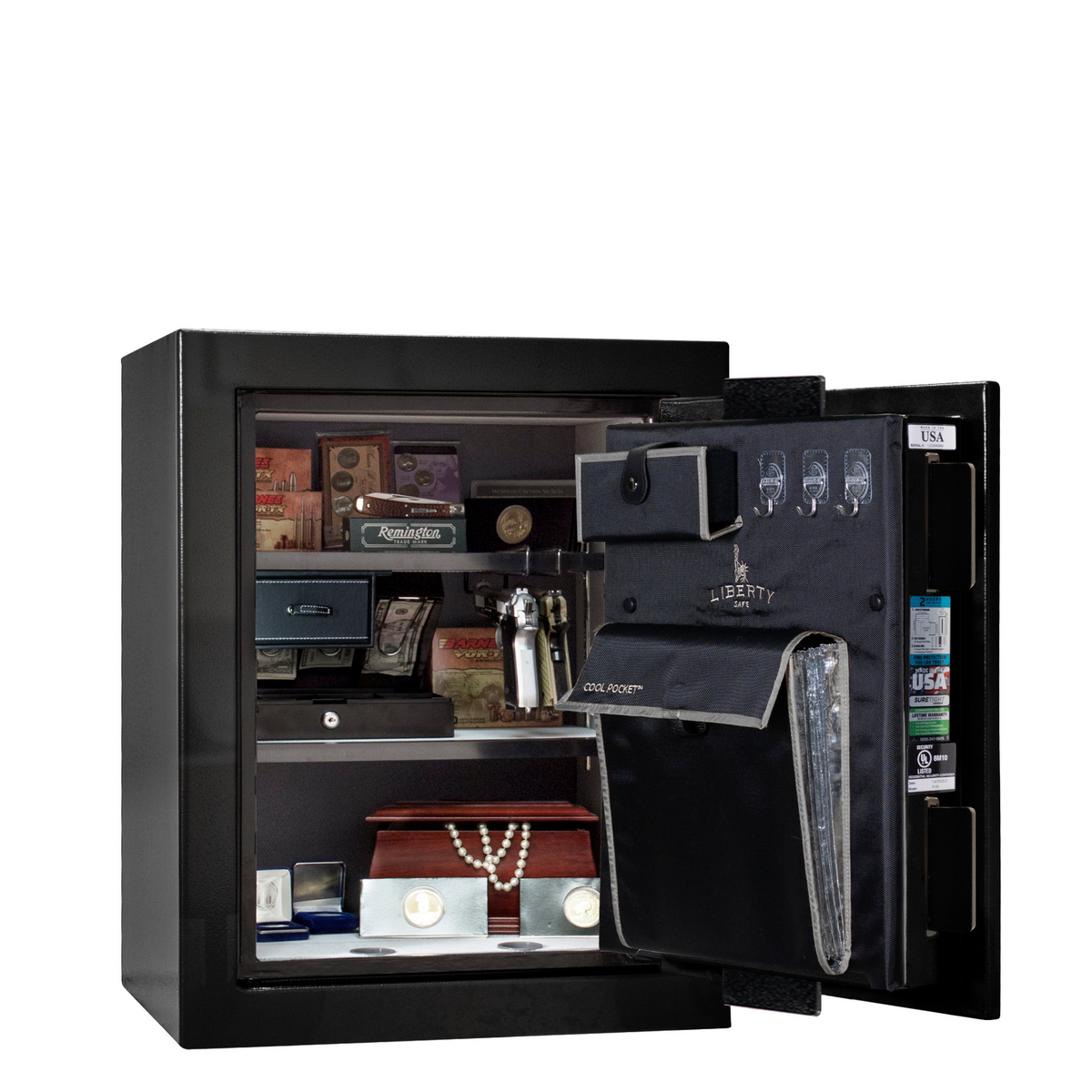 Premium Home Series | Level 7 Security | 2 Hour Fire Protection | 08 | Dimensions: 29.75&quot;(H) x 24.5&quot;(W) x 19&quot;(D) | Black Gloss Black Chrome - Open Door