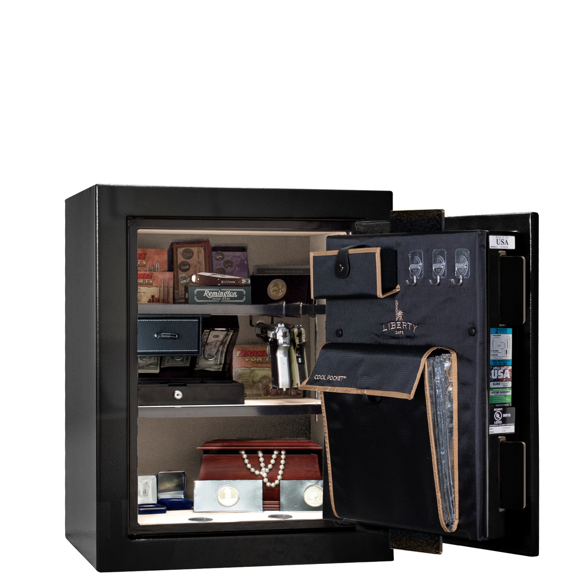 Premium Home Series | Level 7 Security | 2 Hour Fire Protection | 08 | Dimensions: 29.75&quot;(H) x 24.5&quot;(W) x 19&quot;(D) | Black Gloss Brass - Open Door